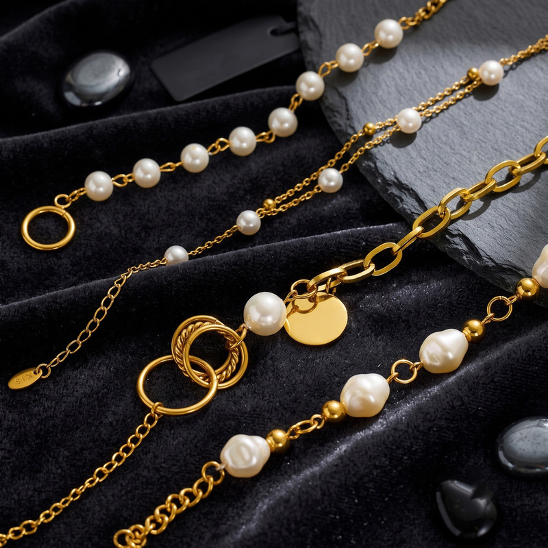 Amazon cross-border Women's bracelet fashion simple titanium steel bracelet ins style otbuckle pearl bracelet wholesale