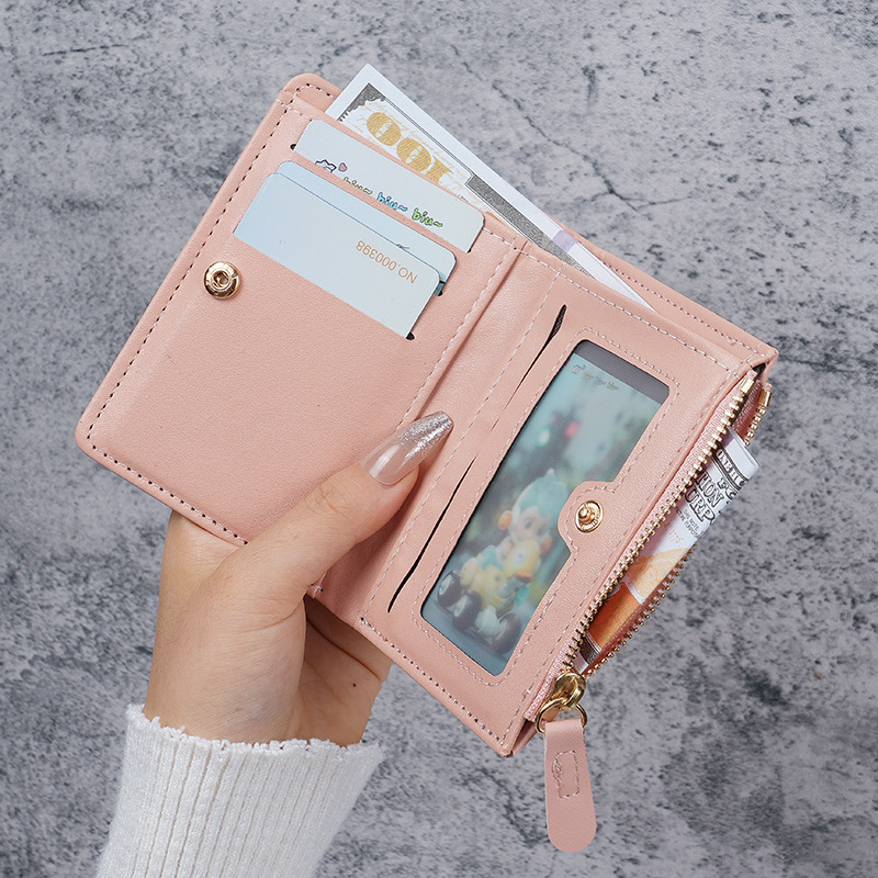 Nueva moda coreana linda billetera de mujer bordada al por mayor simple estilo corto dos veces cambio bolsa de tarjeta wallet