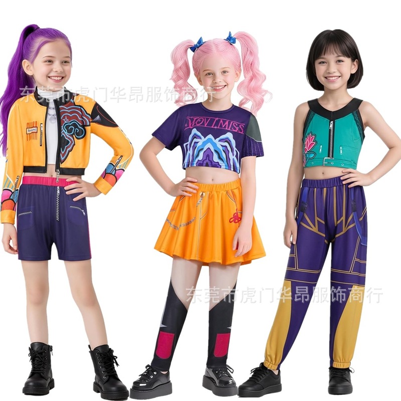 跨境欧美新款k-pop女孩恶魔猎人流行歌手万圣节装扮儿童舞台套装|undefined