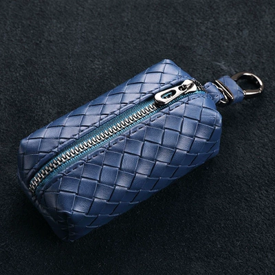 Static Rod/Key Bag storage bag, coin purse, genuine leather - single-pull-style-royal-blue