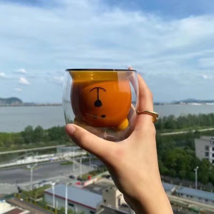 Mango de oso Taza con mango de doble capa Taza de vidrio taza de café taza