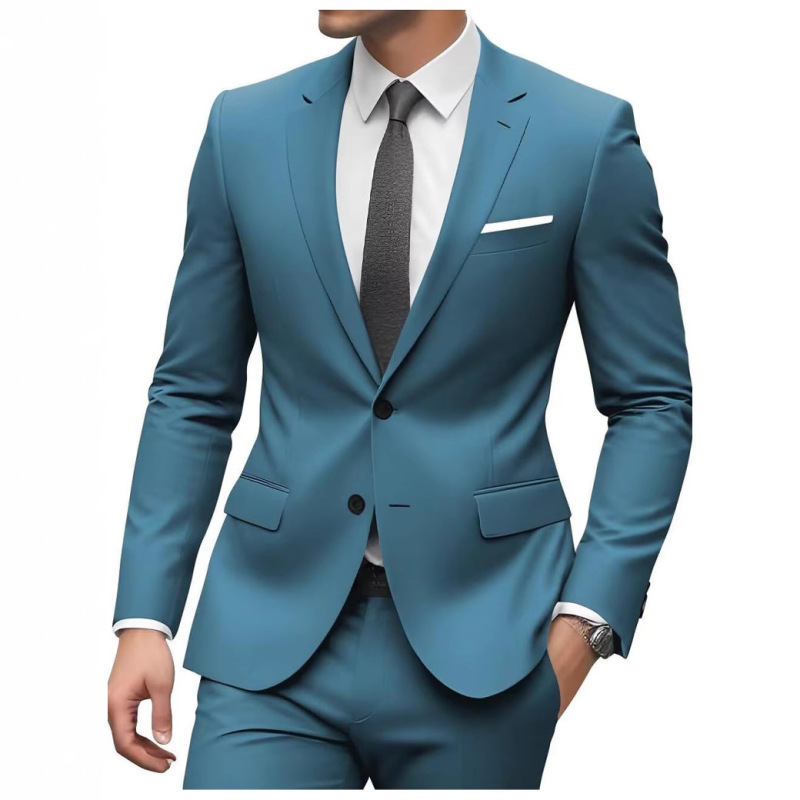 Cross-Border Hosting Suit 2-Piece Set 2-Button Notch Lapel Casual Export Groom Wedding Suit Suit for Men