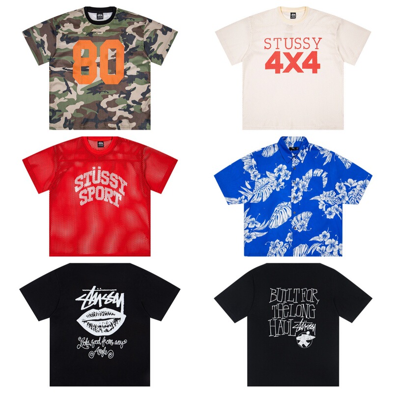 Stussy Sport Jersey Mesh Ribbed Collar Loose Short-Sleeved American Retro T-Shirt Stussy Sport Jersey Mesh Ribbed Collar Loose Short-Sleeved American Retro T-Shirt