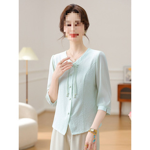 Elegant Mom's Top 2025 New Summer Shirt Fashionable Age-Reducing Plus Size Middle-Aged Women's Mid-Sleeve Shirt
