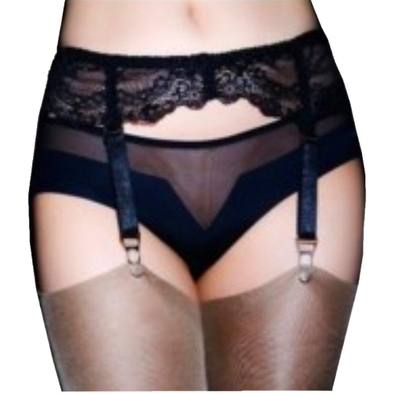 Factory direct high waist non-slip sexy underwear adjustable gold 4 buckle sexy transparent mesh garter belt Europe and America