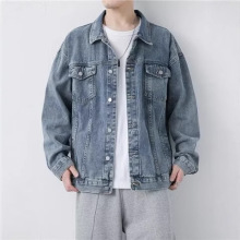 批发牛仔外套男春秋复古痞帅工装休闲夹克潮牌青少年百搭翻领上衣