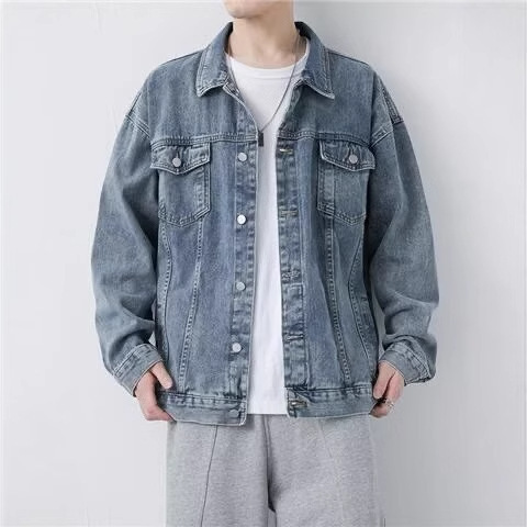 Wholesale Denim coat men's spring and autumn retro ruffian handsome frock casual jacket trendy brand youth Joker lapel top