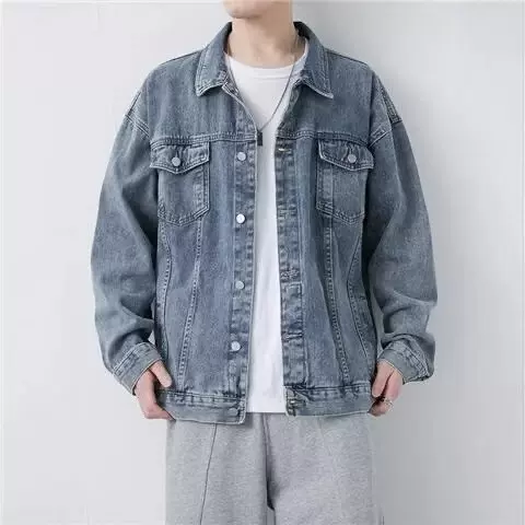 批发牛仔外套男春秋复古痞帅工装休闲夹克潮牌青少年百搭翻领上衣