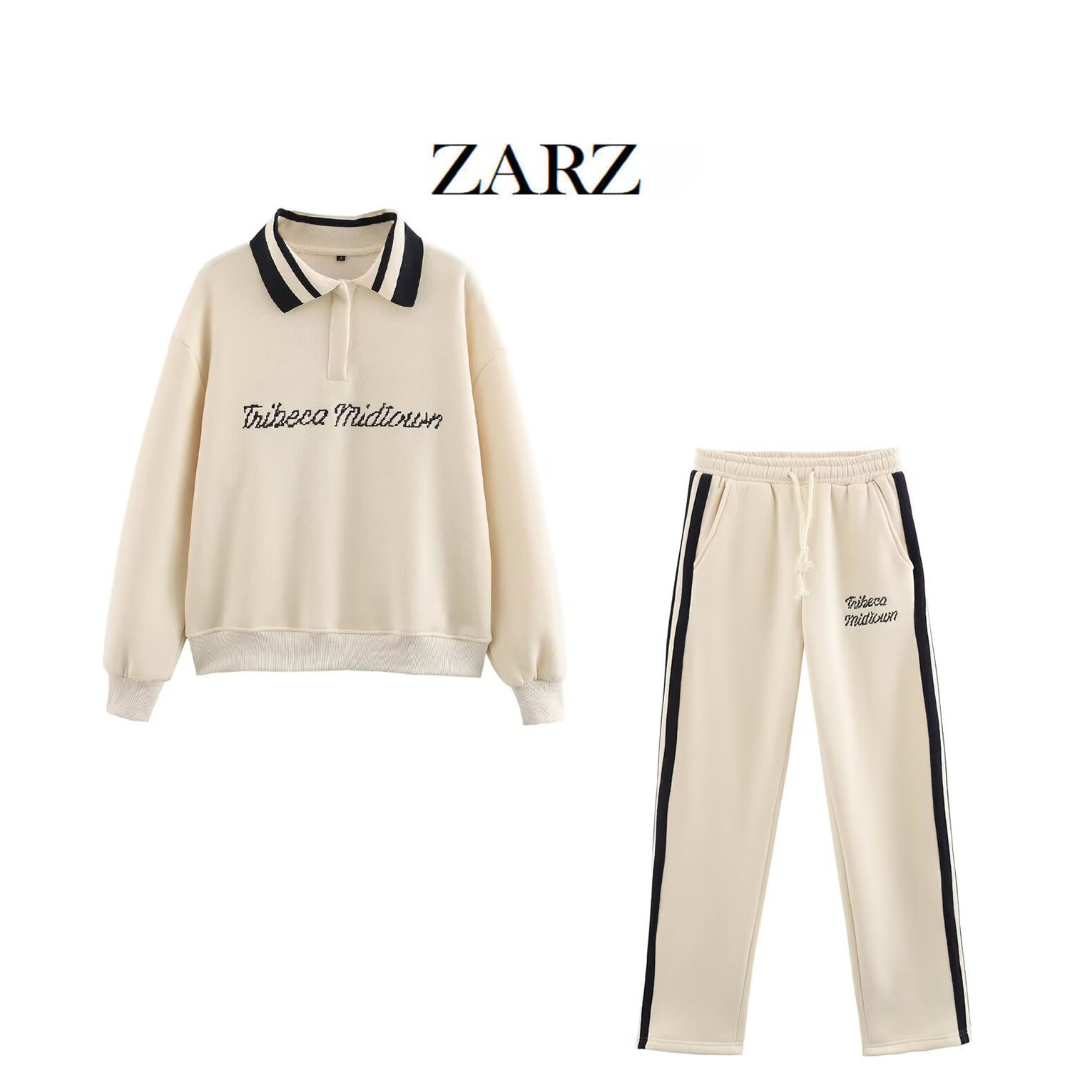 ZARZ Homemade European and American Style New Women's Printing POLO Shirt Collar Sweater Printing Jogging Pants 1131320