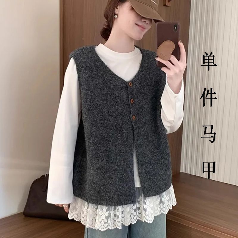 韩系女马甲新款软慵懒毛衣马甲春秋针织背心坎肩宽松时尚气质上衣|undefined