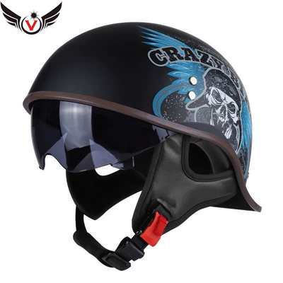 Motosiklet kaskı (dəbilqə) — Half Helmet Retro Women's Electric - blue-skull-m