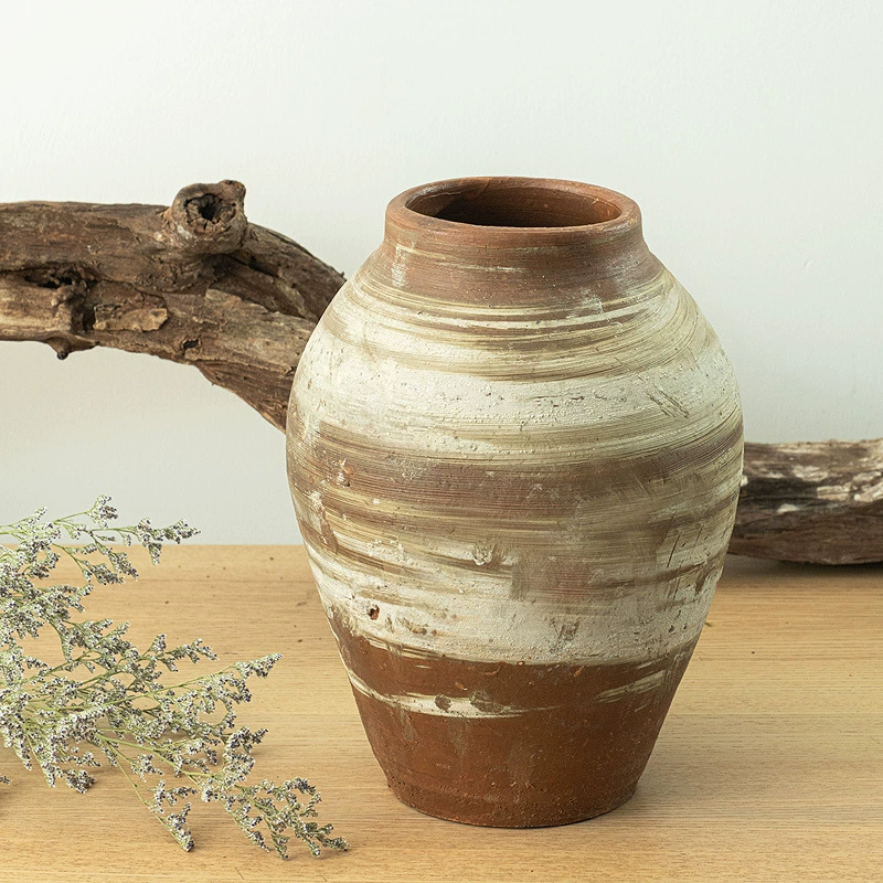 Китайская винтажная ваза из грубой глиняной цветочной композиции