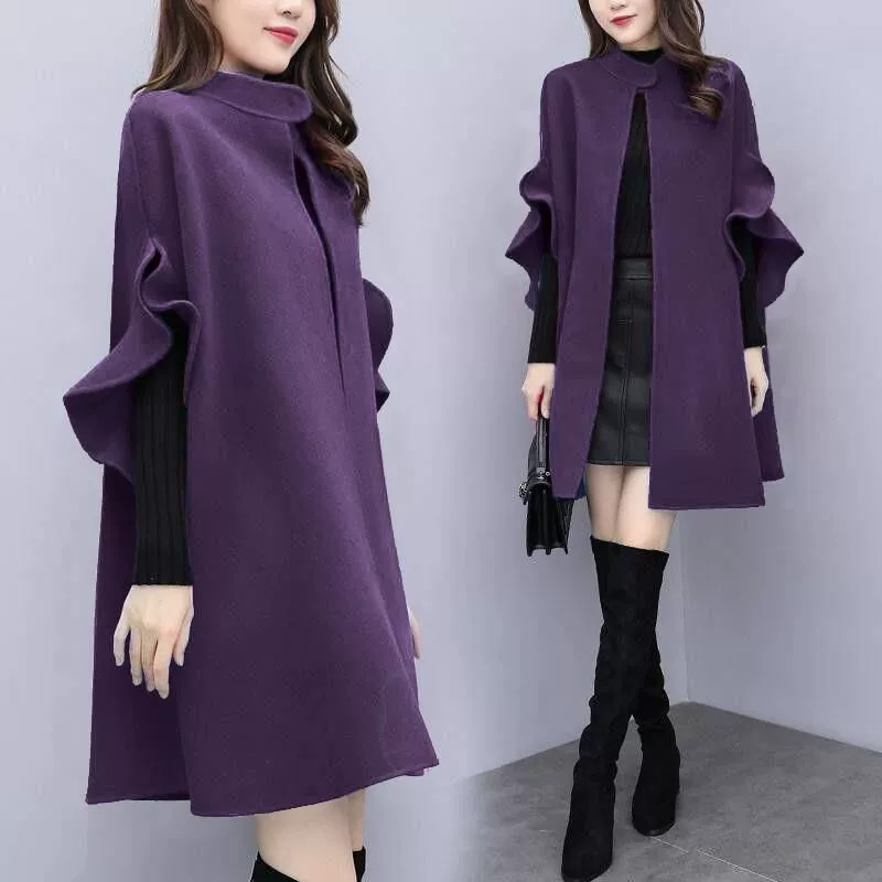 Демисезонное шерстяное пальто, однотонная куртка, тренчкот, plus size, британский стиль, А-силуэт