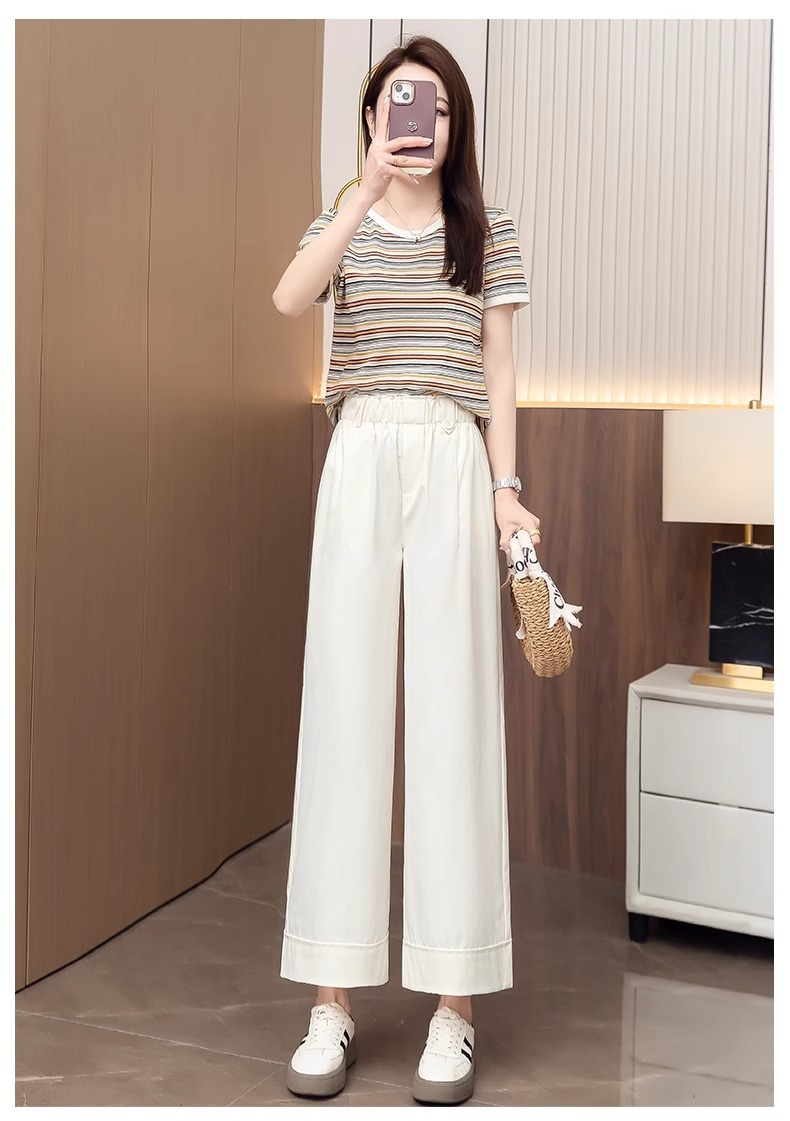 Quần ống rộng nữ cạp cao dáng suông, kiểu hoa bào eo, phong cách thời trang mới — Màu trà sữa chi tiết 26