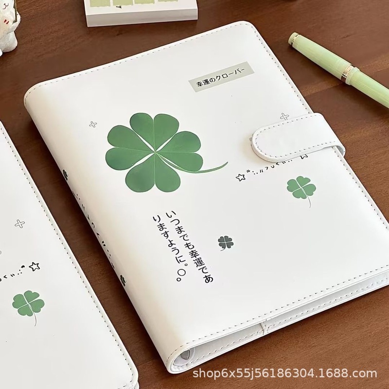 オリジナル幸運の四つ葉のクローバー A5 四方格子レザールーズリーフカードアルバム 3inch スターチェイスカードポラロイド収納フォトアルバム|undefined