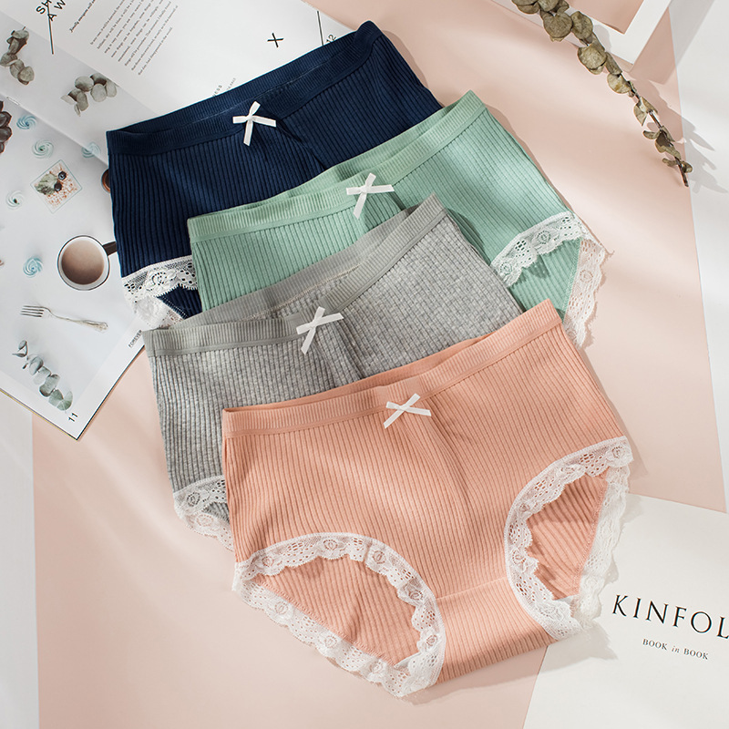 Solid Color Breathable Mid Waist Panties display picture 2