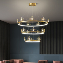 全銅網紅皇冠水晶吊燈 輕奢后現代簡約餐廳 卧室客廳環形總統房燈