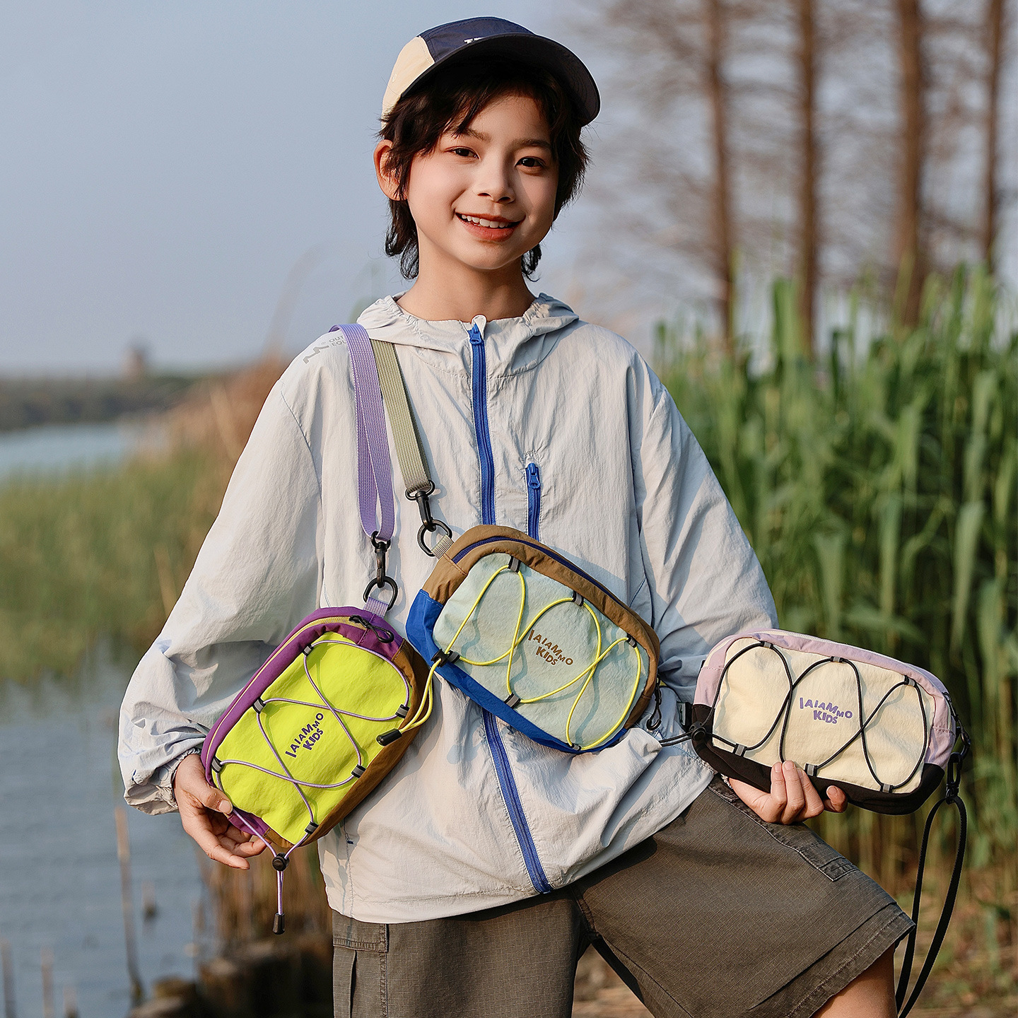New Korean Version Color-Blocking Children's Drawstring Chest Bag for Boys and Girls, Elementary School Students' Sporty Stylish Bag, Trendy Bag Wholesale