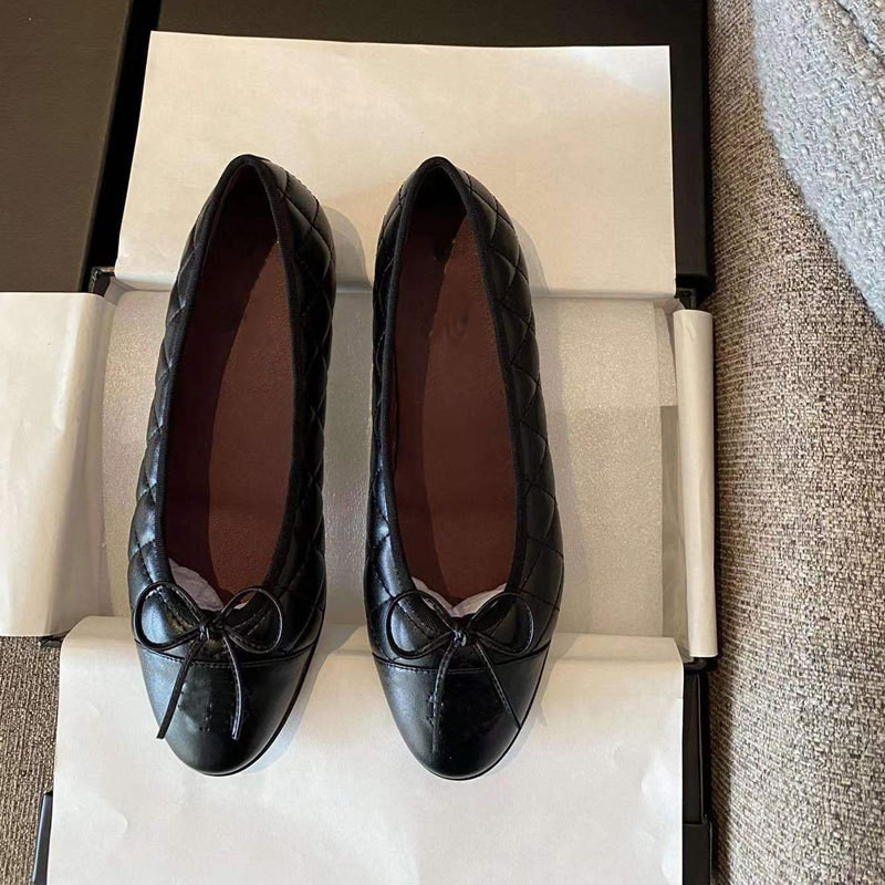 女蝴蝶结浅口小2025平底新款高品质单鞋圆头芭蕾舞鞋香风真皮拼色|undefined