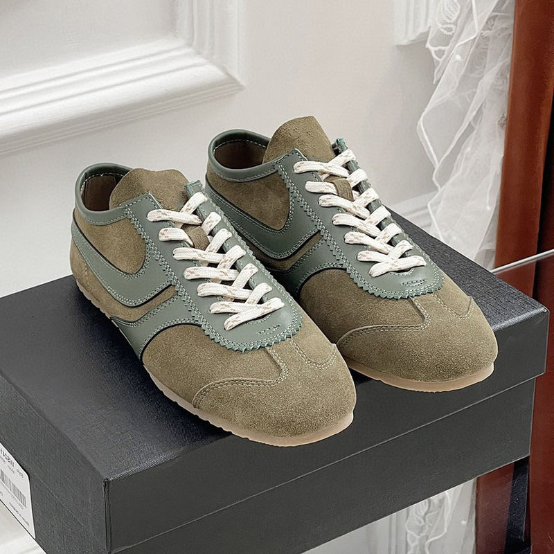 Original Foreign Trade 25 New Style German Training Shoes Suede Color-Blocking Square-Toe Lace-Up Sneakers Women's Retro Casual White Shoes