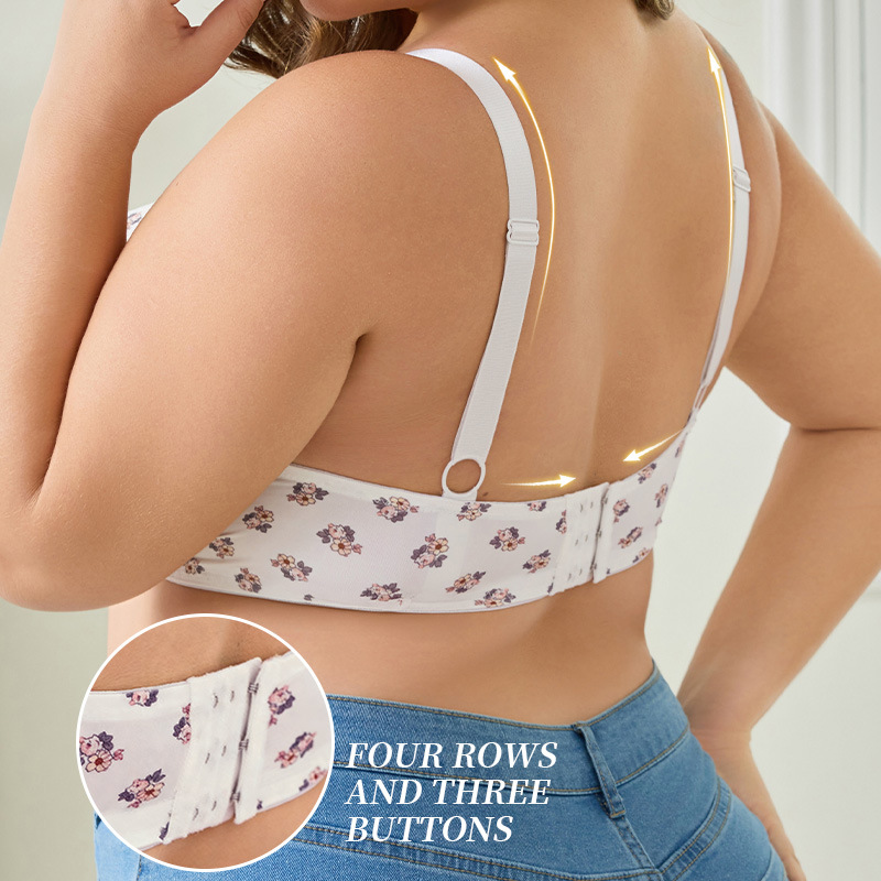 Europa y Estados Unidos transfronterizos aumentan el tamaño de la impresión de encaje del bra grande se reúnen en la parte superior de la ropa interior de pecho grande para mujeres pequeñas image 3