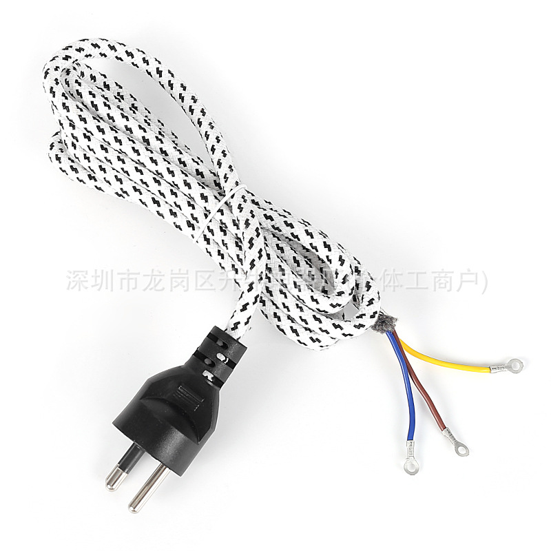 Comercio exterior tailandés tres enchufes un cable de extremo desnudo cable de alimentación trenzado tela flor tailandesa tres enchufes cable de alimentación de hierro