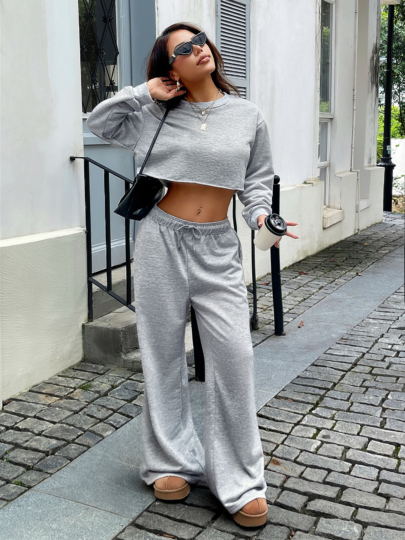 Minimalist Long-Sleeve Hoodie & Lounge Pants Set – Women’s Casual Two-Piece (S-XL, Grey)_ecoleips.com