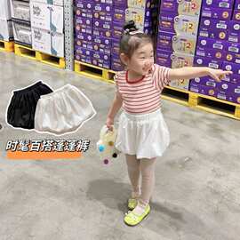 跨境外贸小女孩夏短裤韩版小清新纯色花苞裤中小童百搭灯笼短裤裤