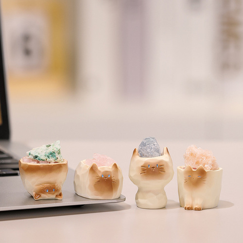 Cute Cat Crystal Blind Box Decorative Item Creative Trendy Table Decoration Resin Craft New Office Gift 