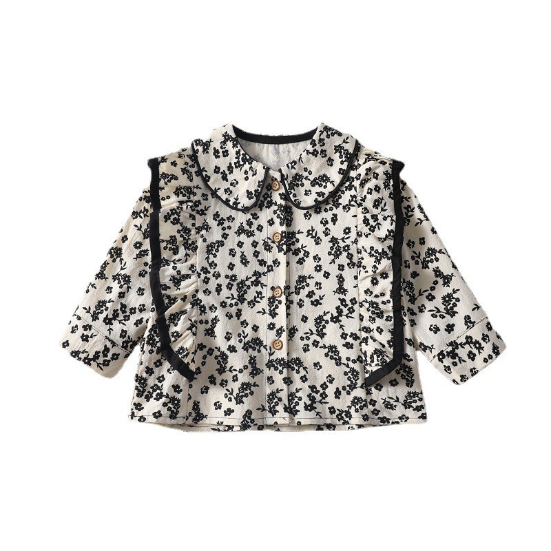 Primavera y otoño nueva ropa para niños camisa de niñas de estilo occidental 2024 camisa de bebé camisa de muñeca para niños camisa floral para niños