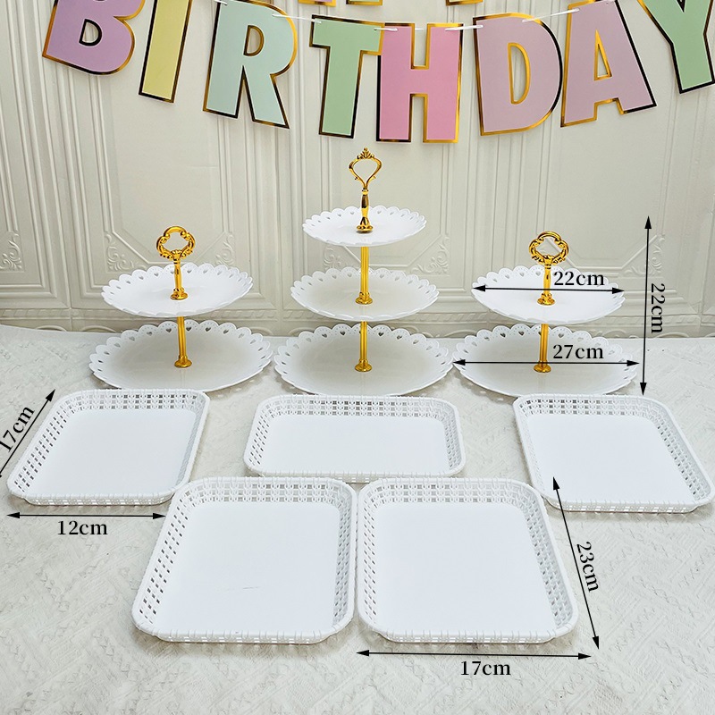 Decoración de postres de cumpleaños estante de exhibición de boda europea estante de frutas estante de pastel de plástico bandeja de bocadillos