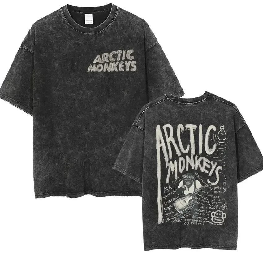 音乐专辑Rock Arctic Monkeys复古水洗短袖圆领Y2k t恤男装新款上