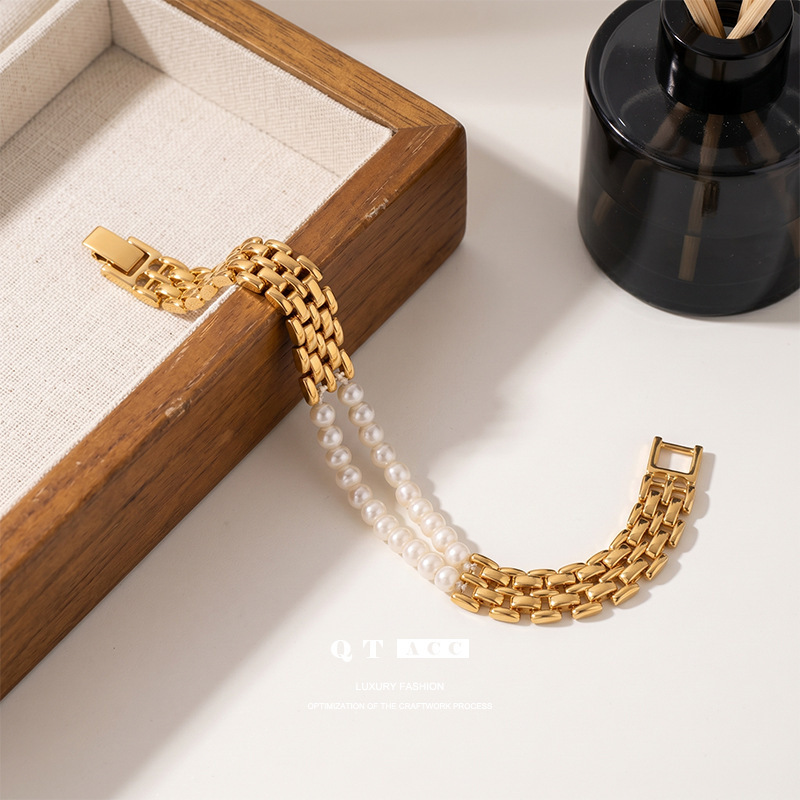 Natural Freshwater Real Pearl Flat Chain Bracelet for Women, Light Luxury Niche Original Design, High-End Old Money European and American Style Jewelry Natural Freshwater Real Pearl Flat Chain Bracelet for Women, Light Luxury Niche Original Design, High-End Old Money European and American Style Jewelry