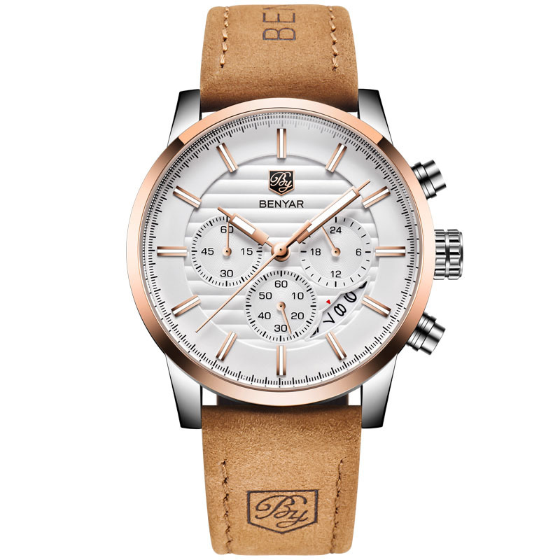 BENYAR Binya reloj de negocios de los hombres de cuarzo explosión transfronteriza de seis Pines de moda de cuero calendario multifunción Mesa 5104