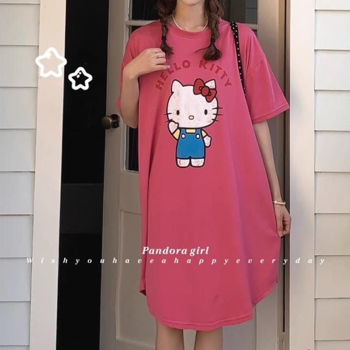 Comercio exterior transfronterizo nuevo estilo suelto niña dibujos animados verano camisón servicio a domicilio letras rojas KT gato pijama dulce y lindo