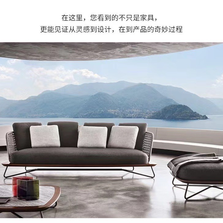 Diseñador de sofá de caña casual nórdico al aire libre madera sólida de alta gama villa patio jardín terraza sofá impermeable