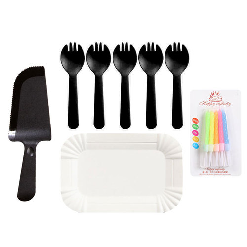 Birthday cake tableware paper plate set plate and fork disposable dinner plate knife and fork plate baking plate fork and plate combination