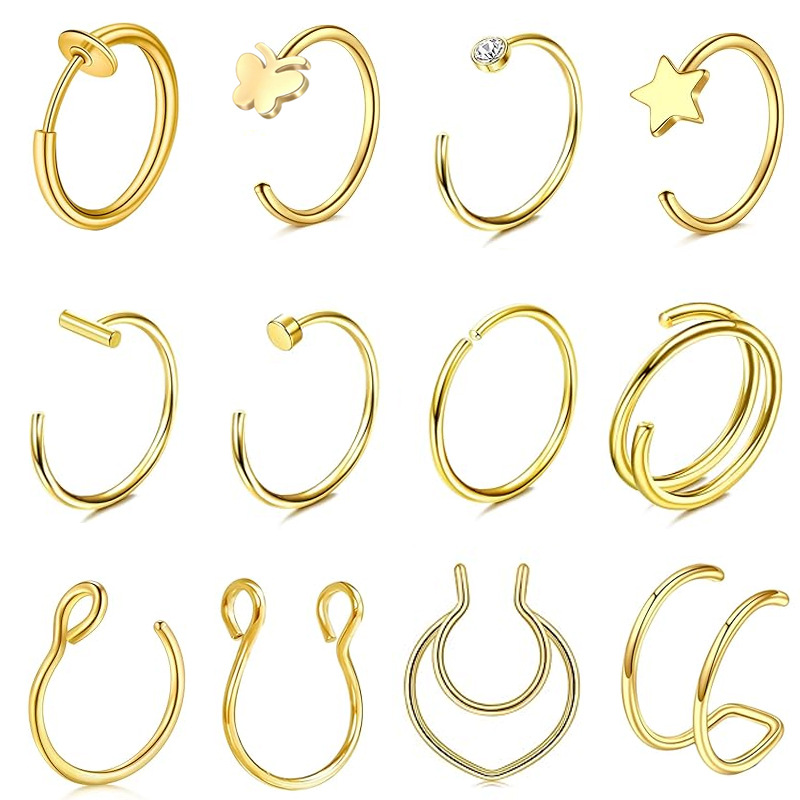 Cross-Border Stainless Steel Stud Gold Basic Ring Nose Clip Small Star Butterfly Fashion Piercing Jewelry Wholesale_voghion.com