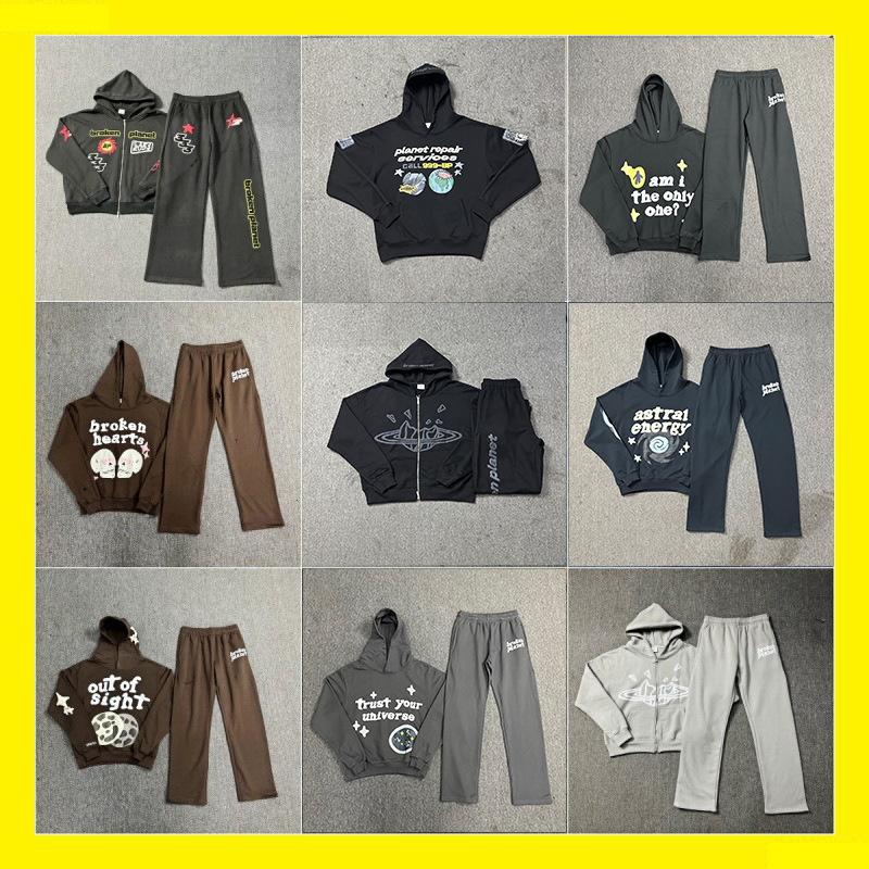 Cross-border broken planet Trendy Brand Letter Foam Printed Hoodie High Street Loose Casual Hoodie suit