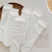 女童袜子白色蕾丝花边袜夏季网眼长筒堆堆袜薄透法式公主洛丽塔袜