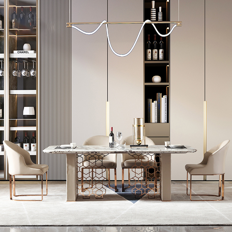 長方形餐桌設計師奢石餐桌 大戶型別墅輕奢大理石面餐桌椅組合