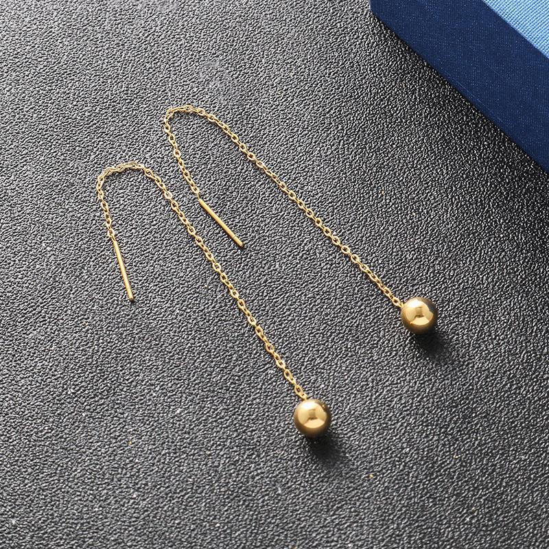 金珠珠豆豆耳线女气质韩国简约耳坠网红长款耳钉耳饰耳环钛钢18K|ru