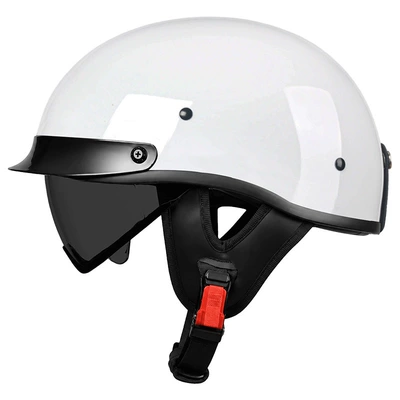 Half Helmet Scoop Helmet Cruiser, Motorcycle Safety Supplies - bright-white-black-tea-mirror-comes-with-a-transparent-mirror-m55-56-head-circumference