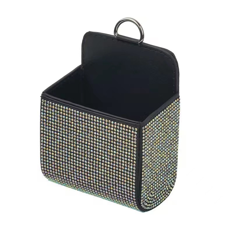 Bolsa de almacenamiento de salida de aire del coche Caja de almacenamiento multifuncional de cuero de coche con diamante Caja de almacenamiento de piel de oveja de salida de aire Bolsa