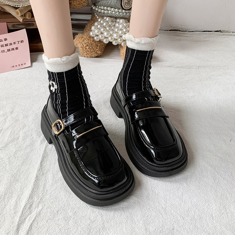 Retro black universal Mary Jane shoes platform English style