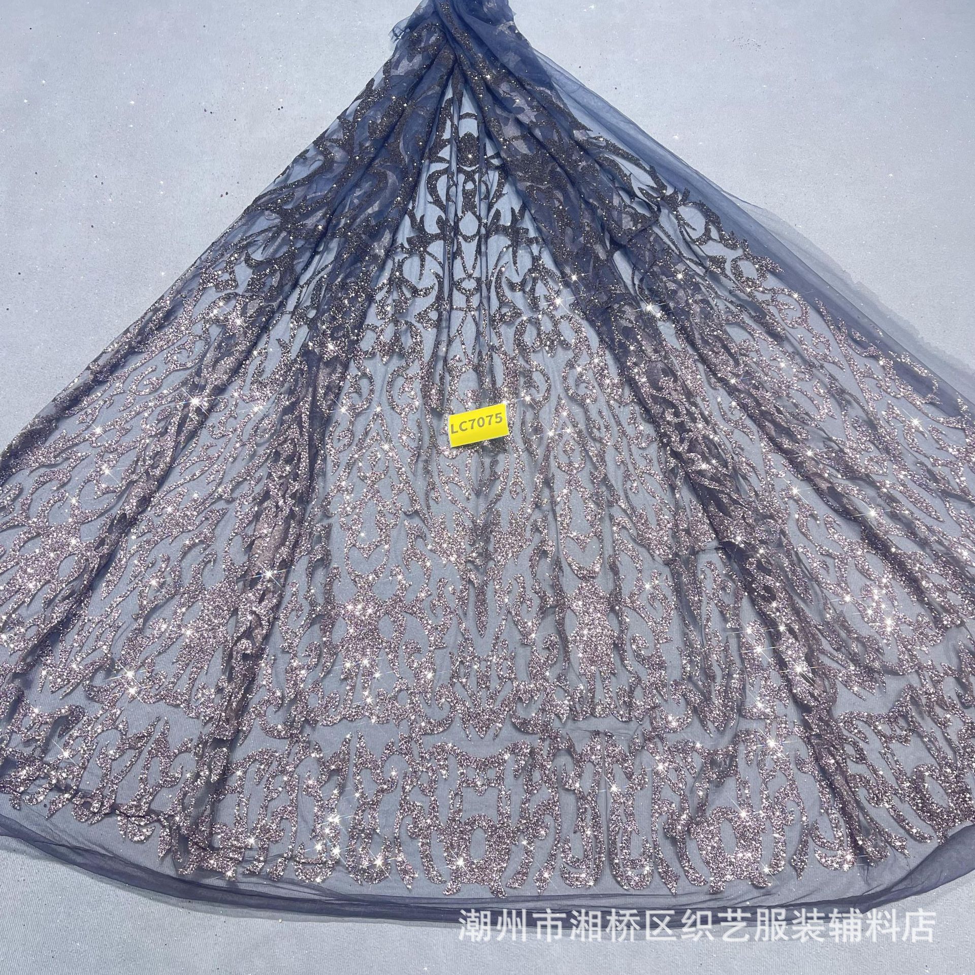 LC7075款单色10码起订 喷金婚纱晚礼服面料洒金婚礼服网眼布