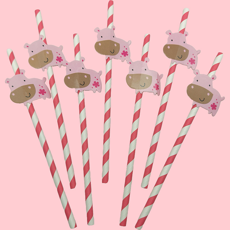 Tarjeta de celebridad en línea paja de papel degradable desechable limón sandía postre leche té fiesta paja decorativa