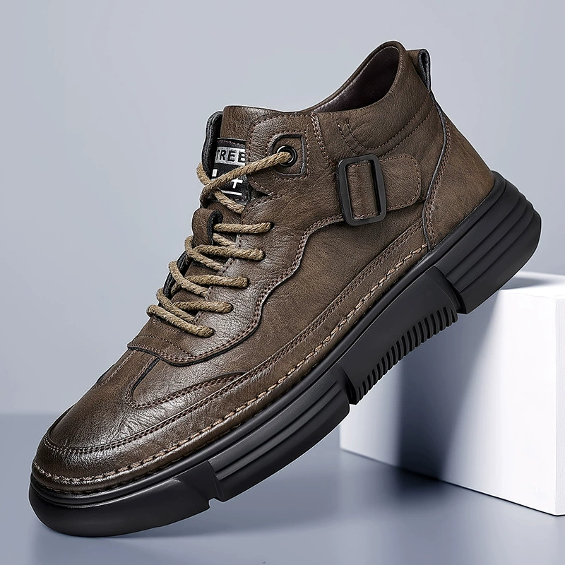 2024 новые осенние мужские деловые повседневные кожаные ботинки мужские высокие ботинки плюс бархат теплые хлопчатобумажные ботинки на шнуровке 88129