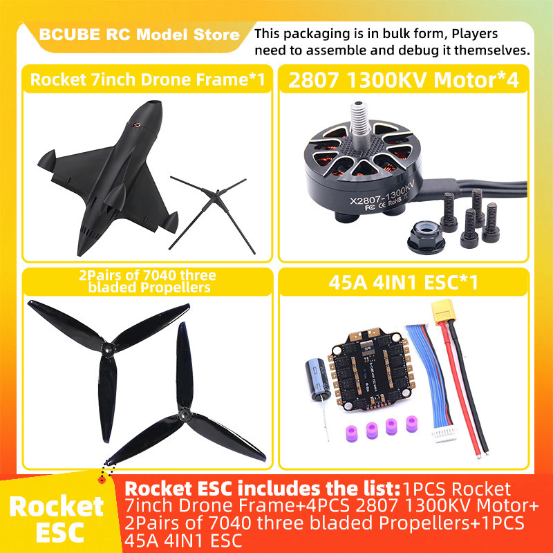 Bocube Orange/Black Rocket 7inch FPV Drone Kit Carbon Fiber Quadcopter ESC Power Package Bocube Orange/Black Rocket 7inch FPV Drone Kit Carbon Fiber Quadcopter ESC Power Package