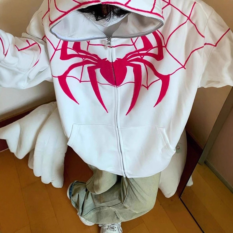 2025 Niche Spider Print Cardigan Sweatshirt Women's Autumn and Winter New Ins Loose Hooded Casual Design Jacket 2025 Niche Spider Print Cardigan Sweatshirt Women's Autumn and Winter New Ins Loose Hooded Casual Design Jacket